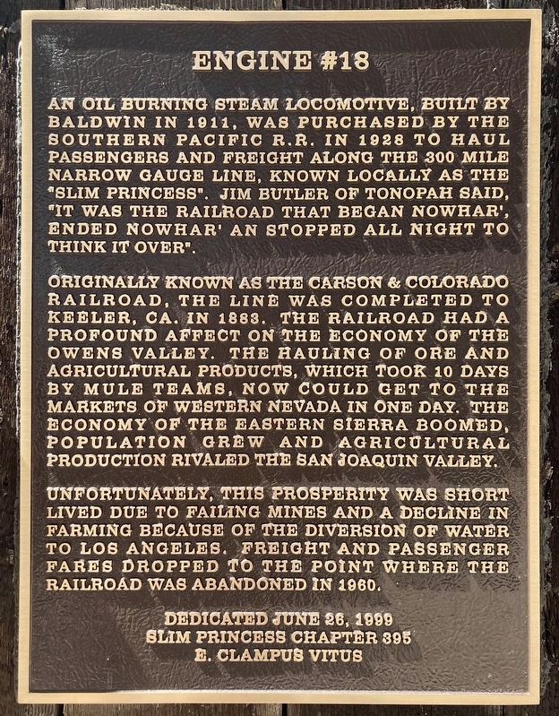 Engine #18 Marker. Click for full size. Engine #18 Marker image. Click for full size.