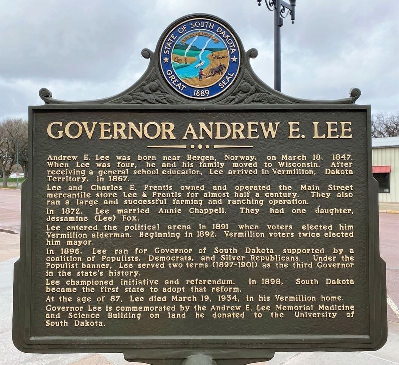 Governor Andrew E. Lee Marker image. Click for full size.