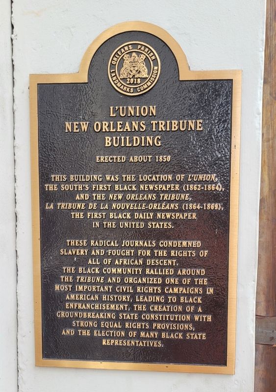 L'Union New Orleans Tribune Building Marker image. Click for full size.