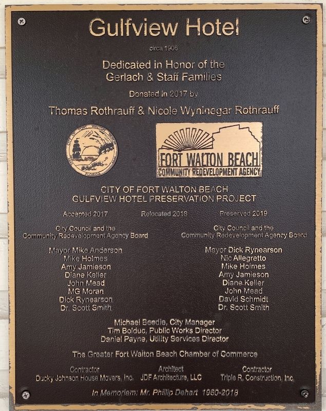 Gulfview Hotel dedication plaque image. Click for full size.