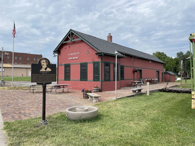 John Wilkes Booth side of the marker at the Cameron Depot Museum image. Click for full size.