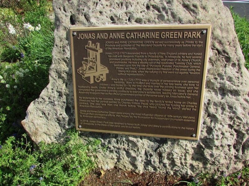 Jonas and Anne Catherine Green Park Marker. Click for full size. Jonas and Anne Catherine Green Park Marker image. Click for full size.