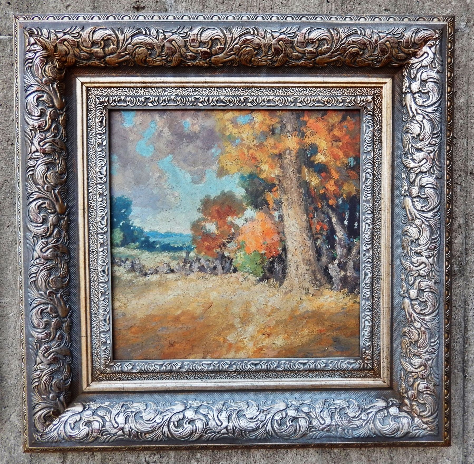<i>Landscape with Tree</i>, oil on board, n.d., by William Henry Clapp image. Click for full size.