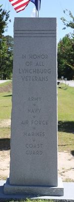 Lynchburg Veterans Memorial Marker. Click for full size. Lynchburg Veterans Memorial Marker image. Click for full size.