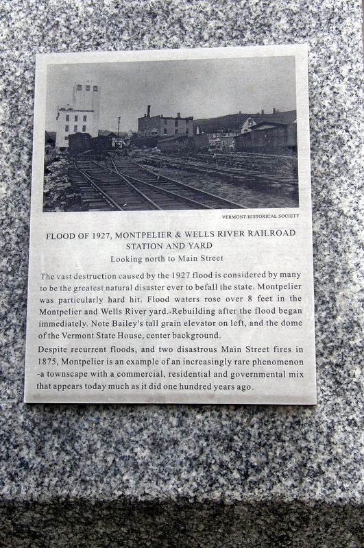 Flood of 1927, Montpelier and Wells River Railroad Station and Yard Marker image. Click for full size.