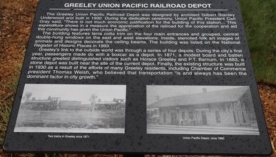 Greeley Union Pacific Railroad Depot Marker image. Click for full size.