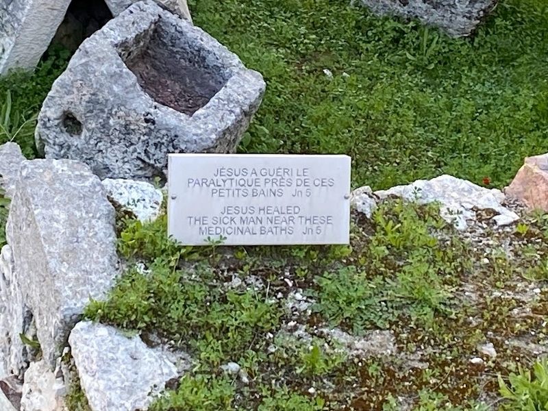A marker denoting Jesus' healing of the sick man near the medicinal baths. Click for full size. A marker denoting Jesus' healing of the sick man near the medicinal baths image. Click for full size.