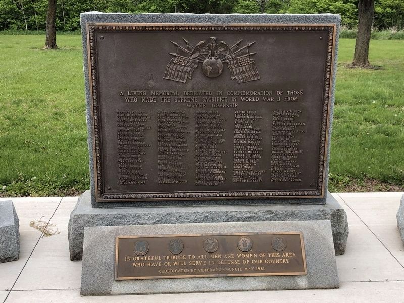 Wayne Township World War II Memorial (new location). Click for full size. Wayne Township World War II Memorial (new location) image. Click for full size.