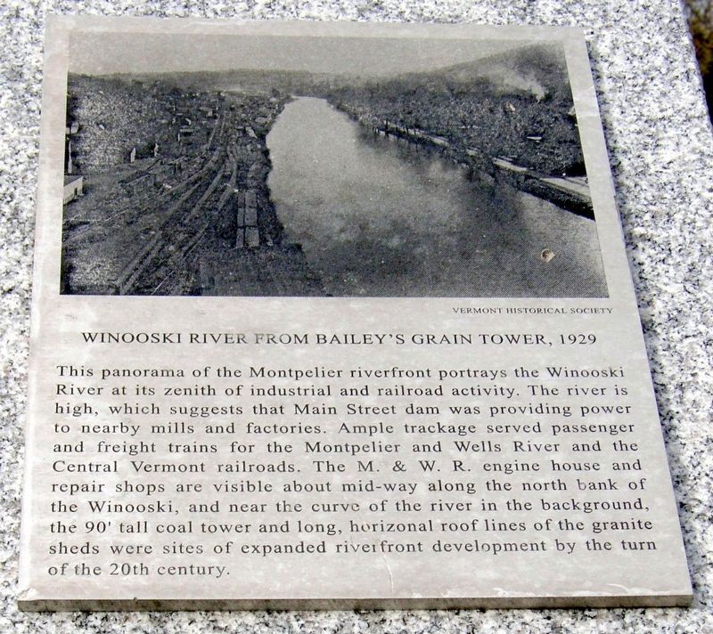 Winooski River From Baileys Grain Tower, 1929 Marker. Click for full size. Winooski River From Baileys Grain Tower, 1929 Marker image. Click for full size.