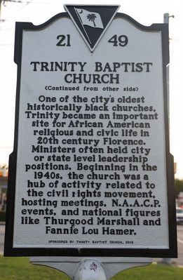 Trinity Baptist Church Marker, Side Two image. Click for full size.