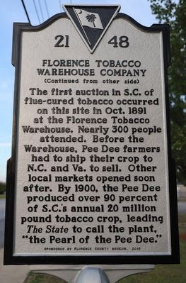 Floreence Tobacco Warehouse Company side of marker image. Click for full size.