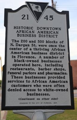 Historic Downtown African American Business District Marker, Side One image. Click for full size.