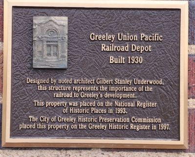 Greeley Union Pacific Railroad Depot Marker image. Click for full size.