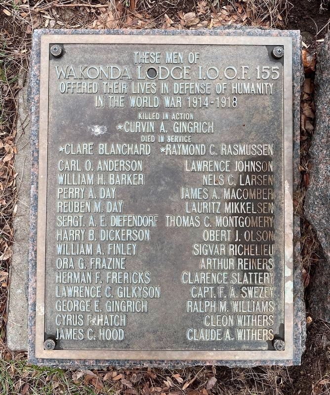 Wakonda Lodge WWI Memorial Plaque image. Click for full size.