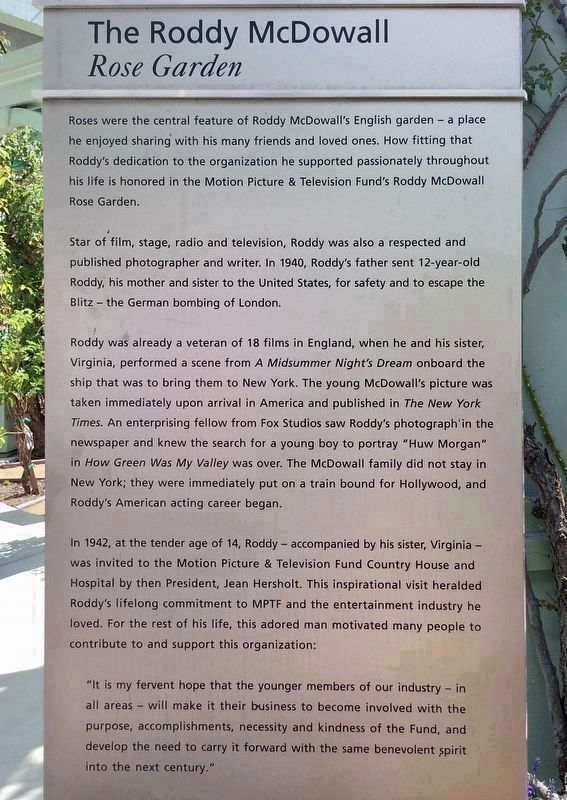 Roddy McDowall Rose Garden Marker image. Click for full size.
