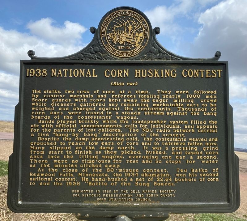 1938 National Corn Husking Contest Marker, Side Two image. Click for full size.