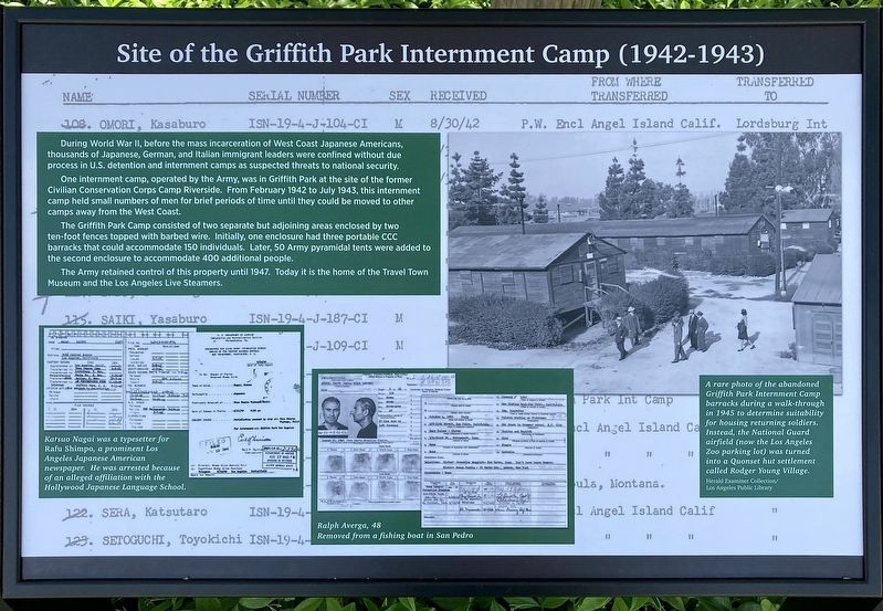 Griffith Park Internment Camp Marker image. Click for full size.