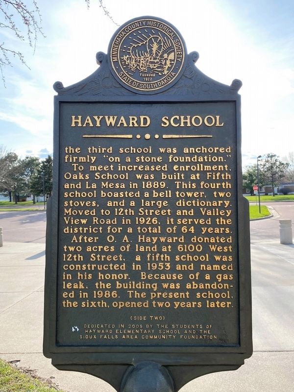 Hayward School Marker, Side Two image. Click for full size.