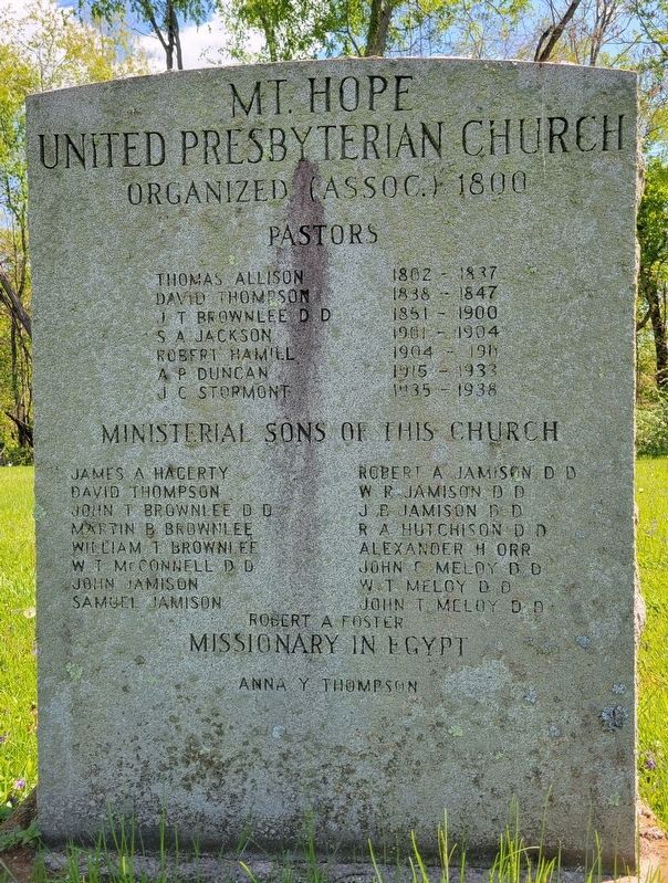 Mt. Hope United Presbyterian Church Marker. Click for full size. Mt. Hope United Presbyterian Church Marker image. Click for full size.