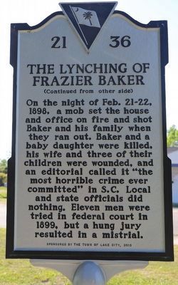 The Lynching of Frazier Baker Marker, Side Two image. Click for full size.