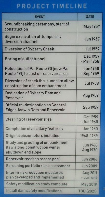 General Edgar Jadwin Dam & Reservoir Timeline image. Click for full size.