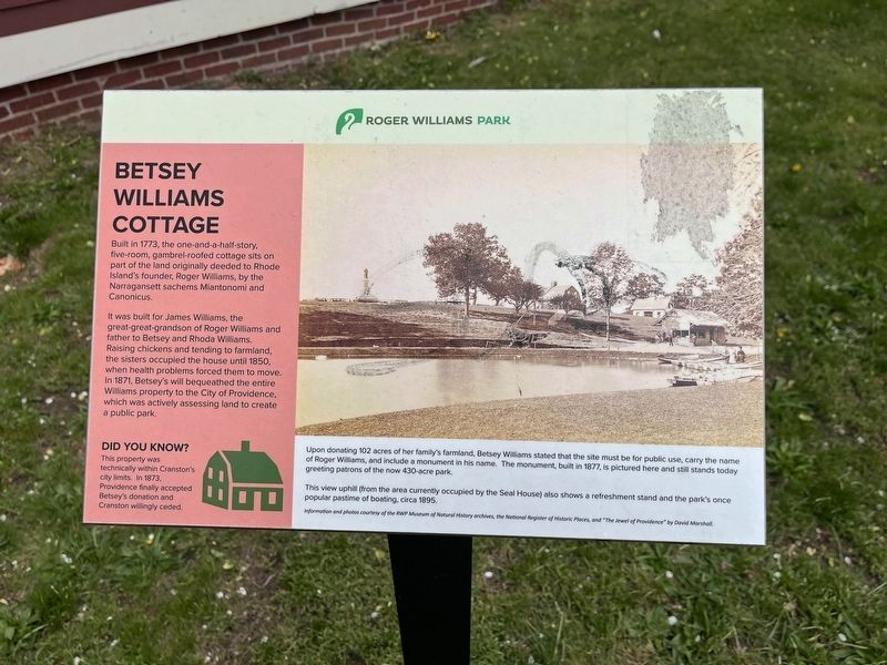 Betsey Williams Cottage Marker image. Click for full size.