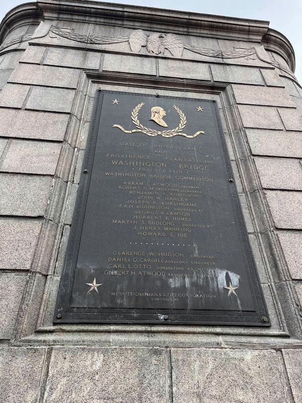 Dedication plaque on the west (Providence) end of the bridge image. Click for full size.