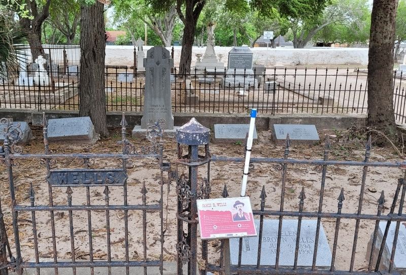 The James B. Wells Marker in front of the Wells family plot image. Click for full size.