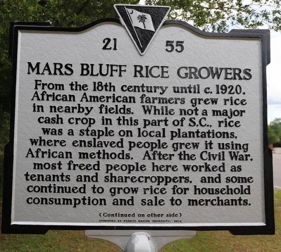 Mars Bluff Rice Growers Marker, Side One image. Click for full size.