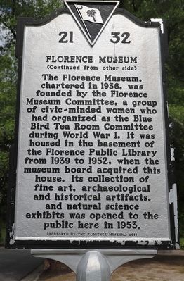 Florence Museum side of marker. Click for full size. Florence Museum side of marker image. Click for full size.
