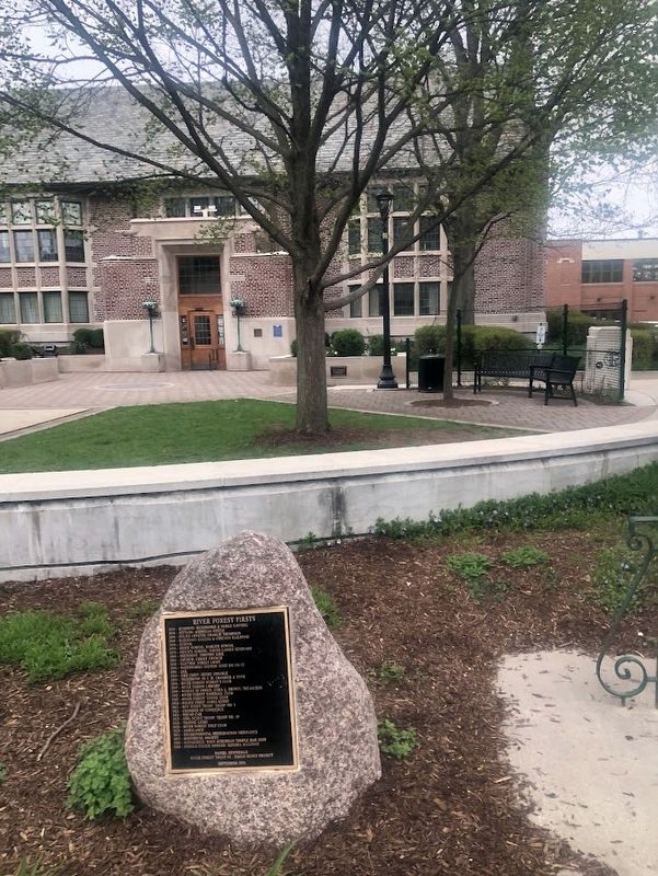 River Forest Firsts Marker and River Forest Library. Click for full size. River Forest Firsts Marker and River Forest Library image. Click for full size.