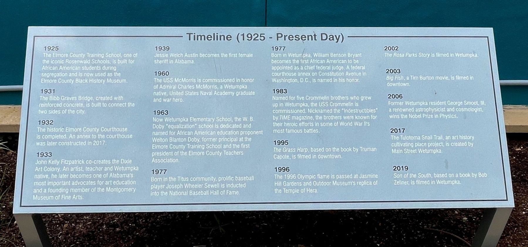 Wetumpka Timeline Marker (1925 to Present Day) image. Click for full size.
