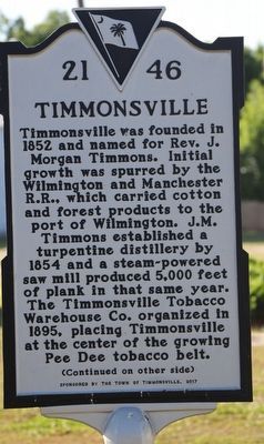 Timmonsville Marker, Side One image. Click for full size.
