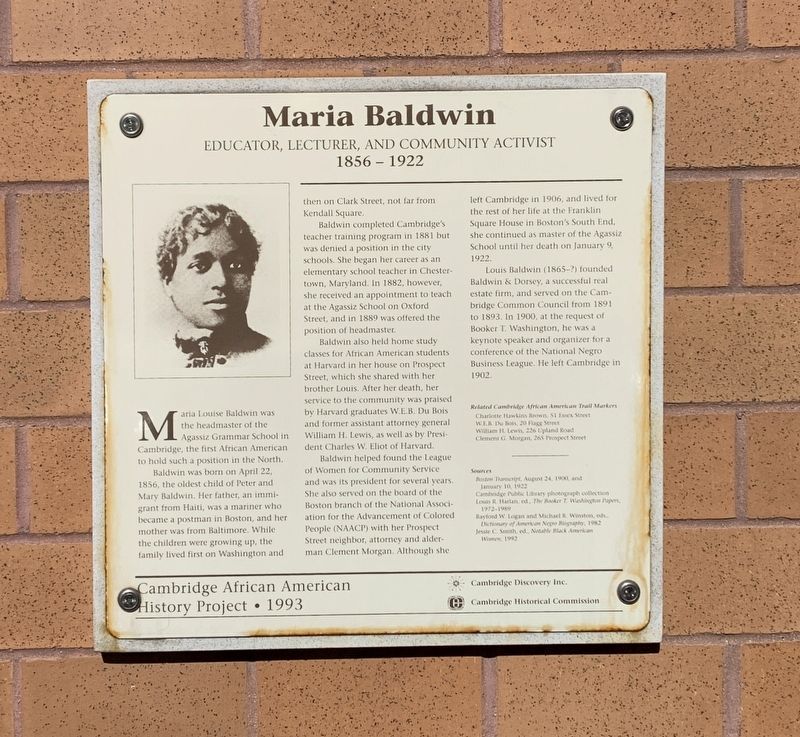 Maria Baldwin Marker image. Click for full size.
