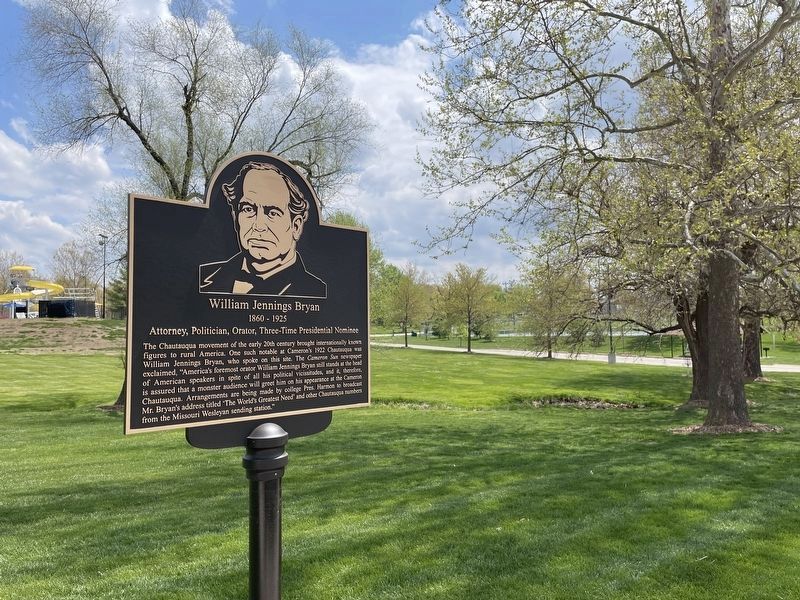William Jennings Bryan Marker with Recreation Park in the background image. Click for full size.