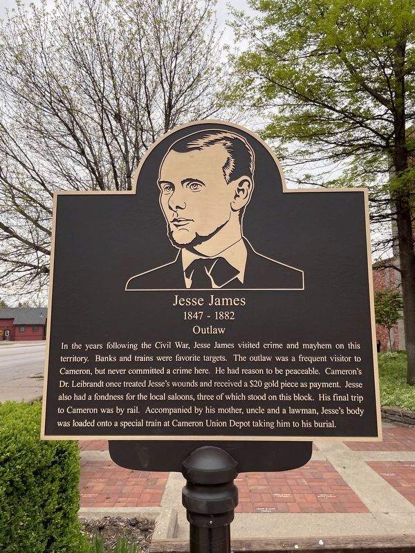 Jesse James historic marker in Earl Park. Click for full size. Jesse James historic marker in Earl Park image. Click for full size.