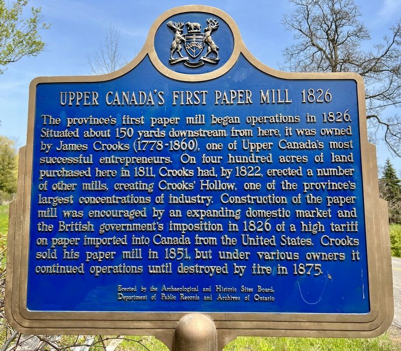 Upper Canadas First Paper Mill 1826 Marker image. Click for full size.