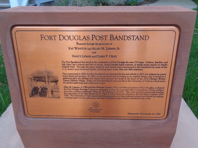 Fort Douglas Post Bandstand Marker image. Click for full size.