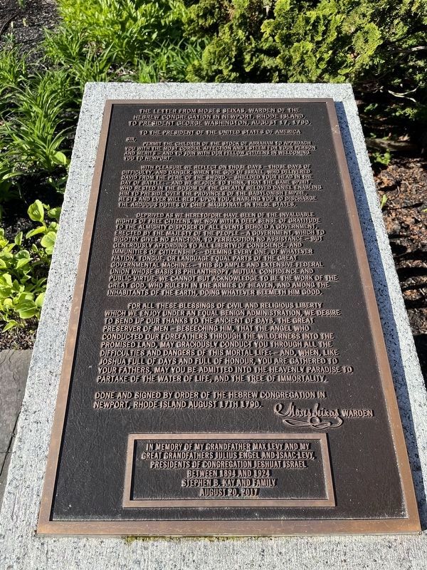 The Letter from Moses Seixas Marker. Click for full size. The Letter from Moses Seixas Marker image. Click for full size.