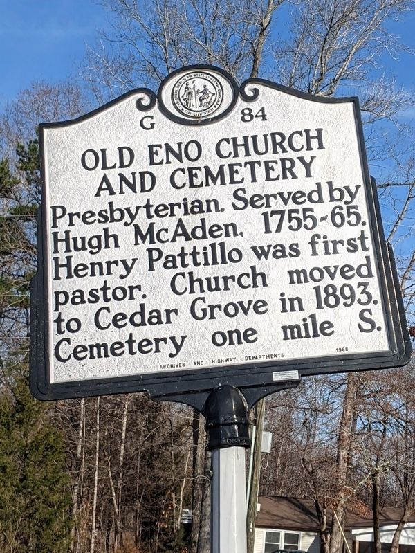 Old Eno Church and Cemetery Marker image. Click for full size.