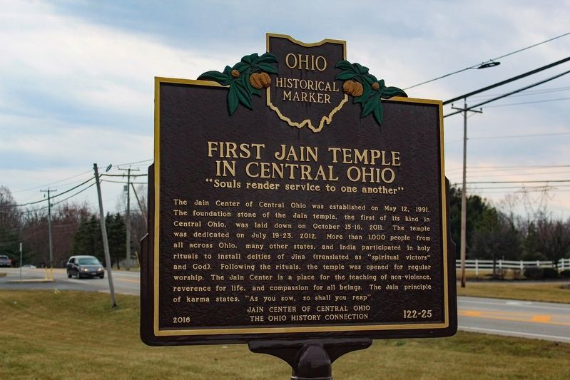 First Jain Temple in Central Ohio / History of Jainism in Ohio Marker. Click for full size. First Jain Temple in Central Ohio / History of Jainism in Ohio Marker image. Click for full size.