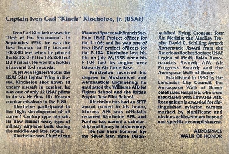 Captain Kincheloe Marker image. Click for full size.