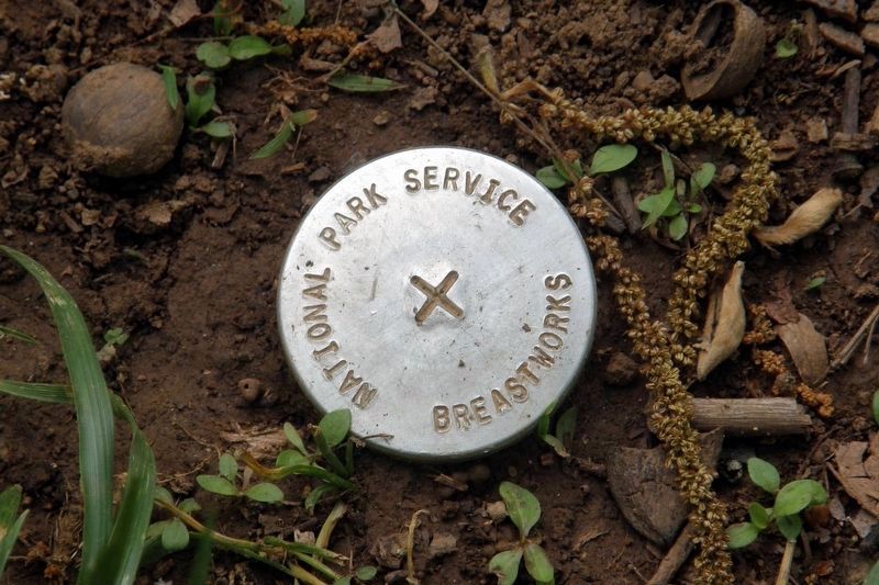 NPS breastwork survey marker. Click for full size. NPS breastwork survey marker image. Click for full size.