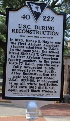 U.S.C. During Reconstruction Marker, Side Two image. Click for full size.