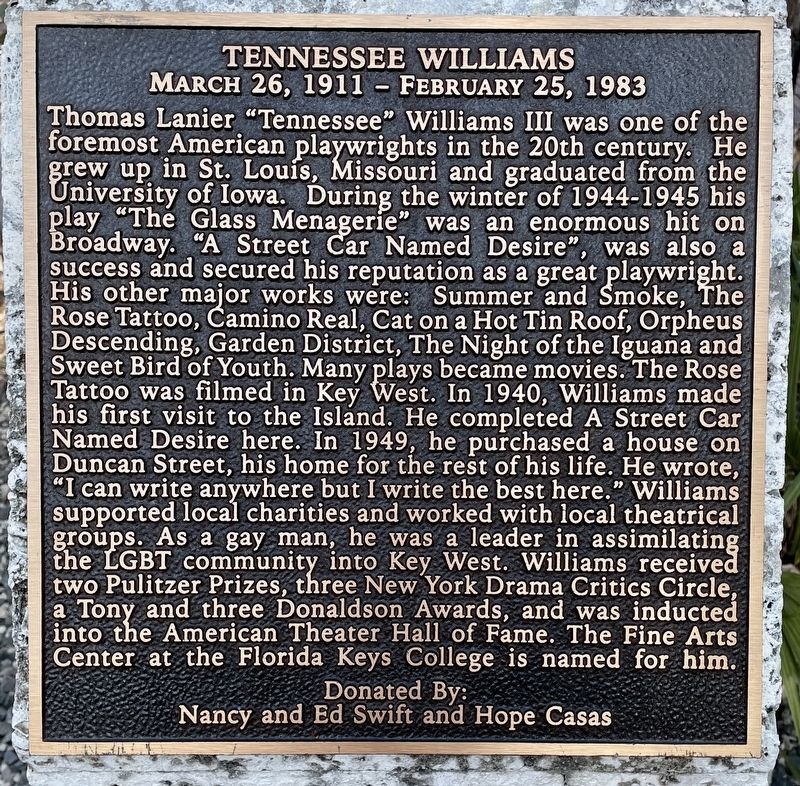 Tennessee Williams Marker image. Click for full size.
