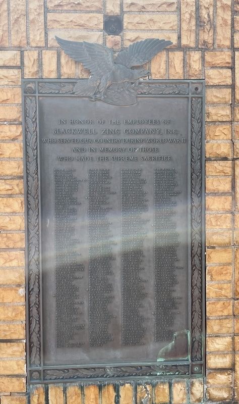 Blackwell Zinc Company WWII Memorial. Click for full size. Blackwell Zinc Company WWII Memorial image. Click for full size.
