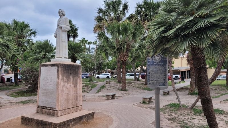 The Bagdad-Matamoros, C.S.A. Marker next to the Landing of the First Missionaries monument image. Click for full size.