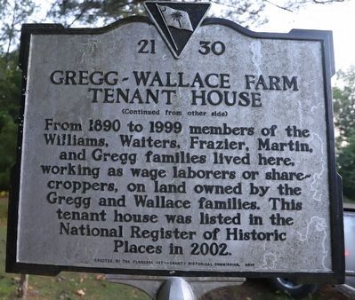 Gregg-Wallace Farm Tenant House Marker, Side Two image. Click for full size.