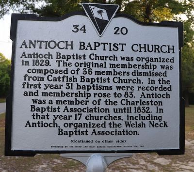 Antioch Baptist Church Marker, Side One. Click for full size. Antioch Baptist Church Marker, Side One image. Click for full size.
