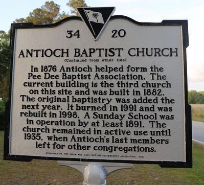Antioch Baptist Church Marker, Side Two image. Click for full size.